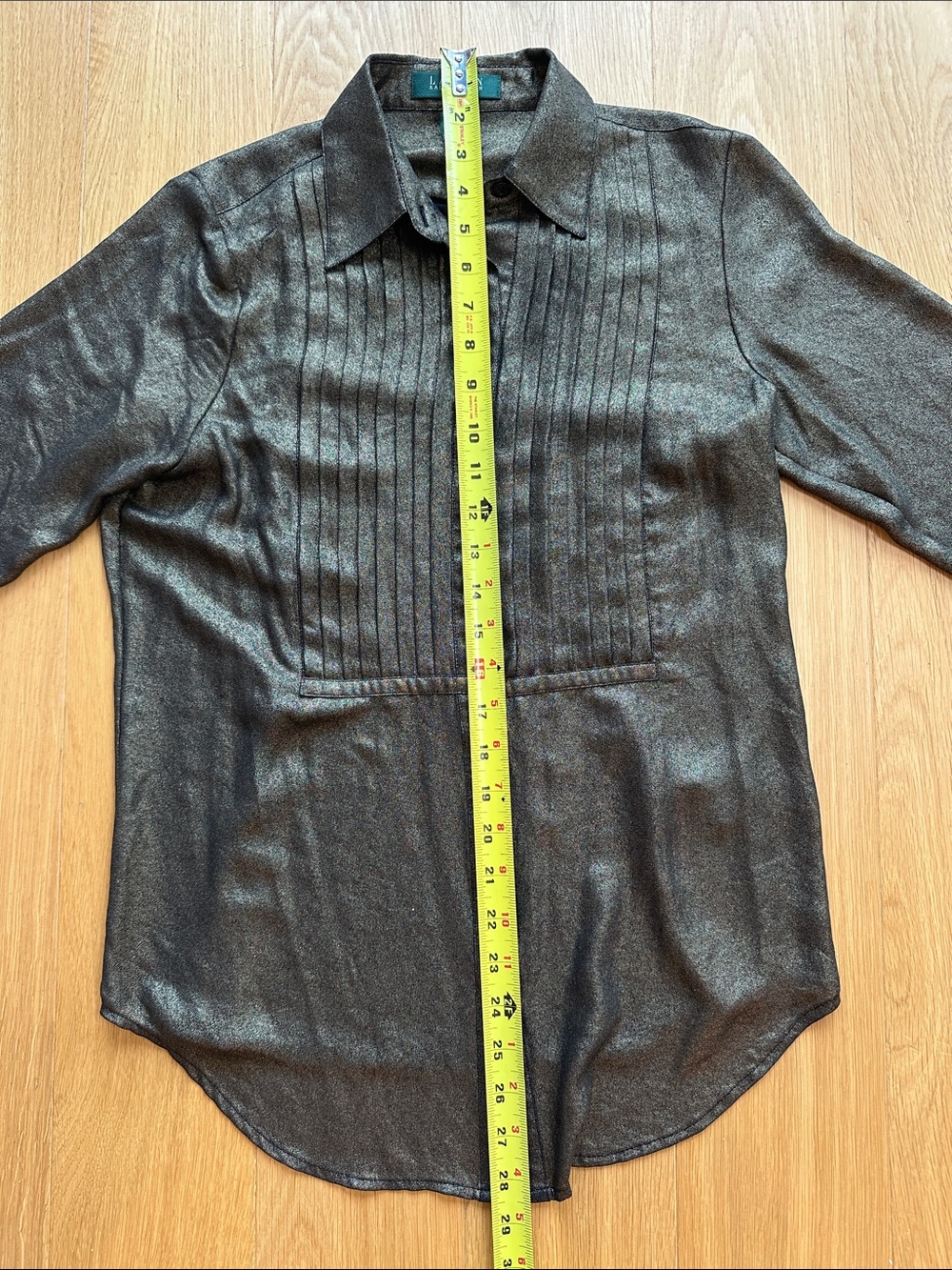 Lauren Ralph Lauren Petite Gold Metallic Pintuck Button Front Sheer Blouse PS - Picture 11 of 12